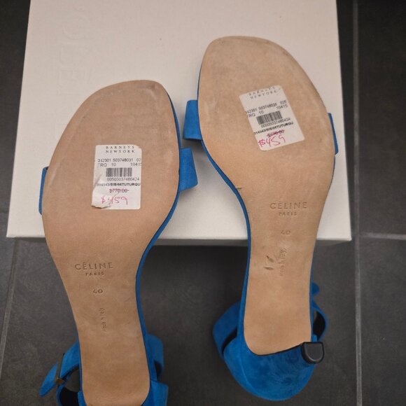 AUTH NWT Celine Phoebe Philo suede strappy heels, turquoise, size EU 40 - Picture 6 of 6